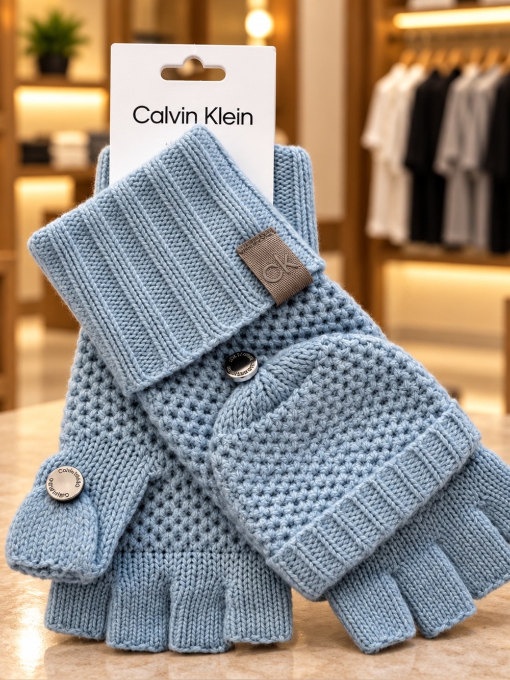 Calvin Klein Convertible Mitten Gloves, Blue